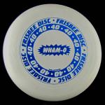 MODEL - Wham-O 40 Mold
COLOR - White/Blue Hot Stamp
WEIGHT/SIZE -Unknown/23.5cm
MAX WEIGHT - 190gr
CONDITION - New
COMMENT - 40 Mold weighted up for Disc Golf