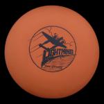 MODEL - Lightning P38 Lightning
COLOR - Orange/Black Hot Stamp 
WEIGHT/SIZE -162gr/21.5cm
MAX WEIGHT - 179gr
CONDITION - New
COMMENT - Lighnting's first disc and the beginning of Plane Hot Stamps