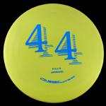 This is a 44 mold. It is yelow with a blue hot stamp and weighs 176 gr.