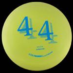 This is a 44 mold. It is yelow with a light blue hot stamp and weighs 174gr.